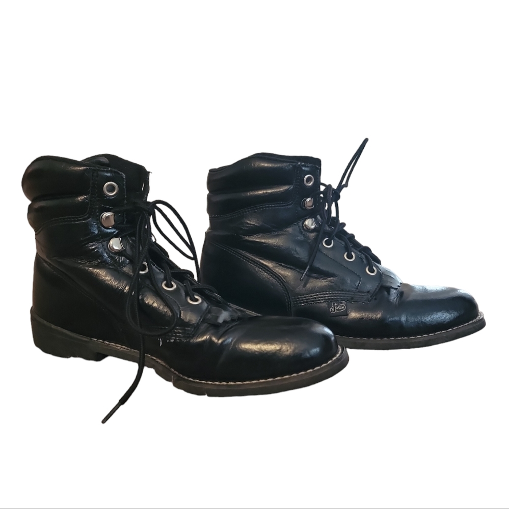 Justin boots black combat lace up size 6 Womens Mens Size 4